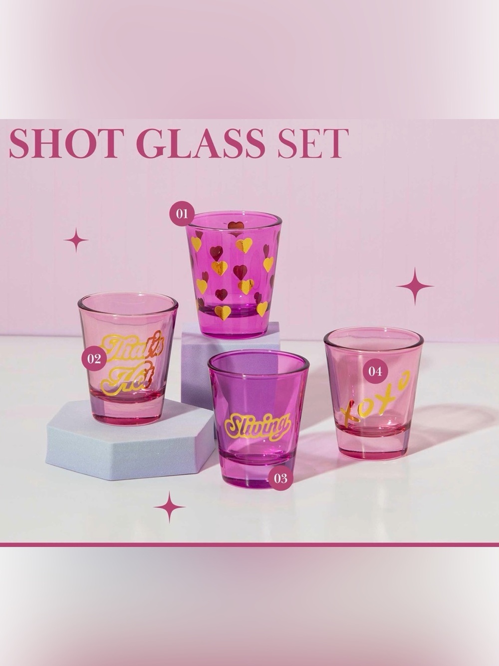 Paris Hilton Shot Glass Gift Set, 4-Piece, Pink, brand new